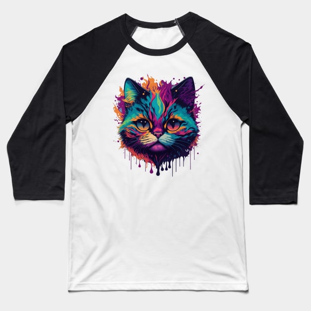 Psychedelic Cat Baseball T-Shirt by SleepySoulArt